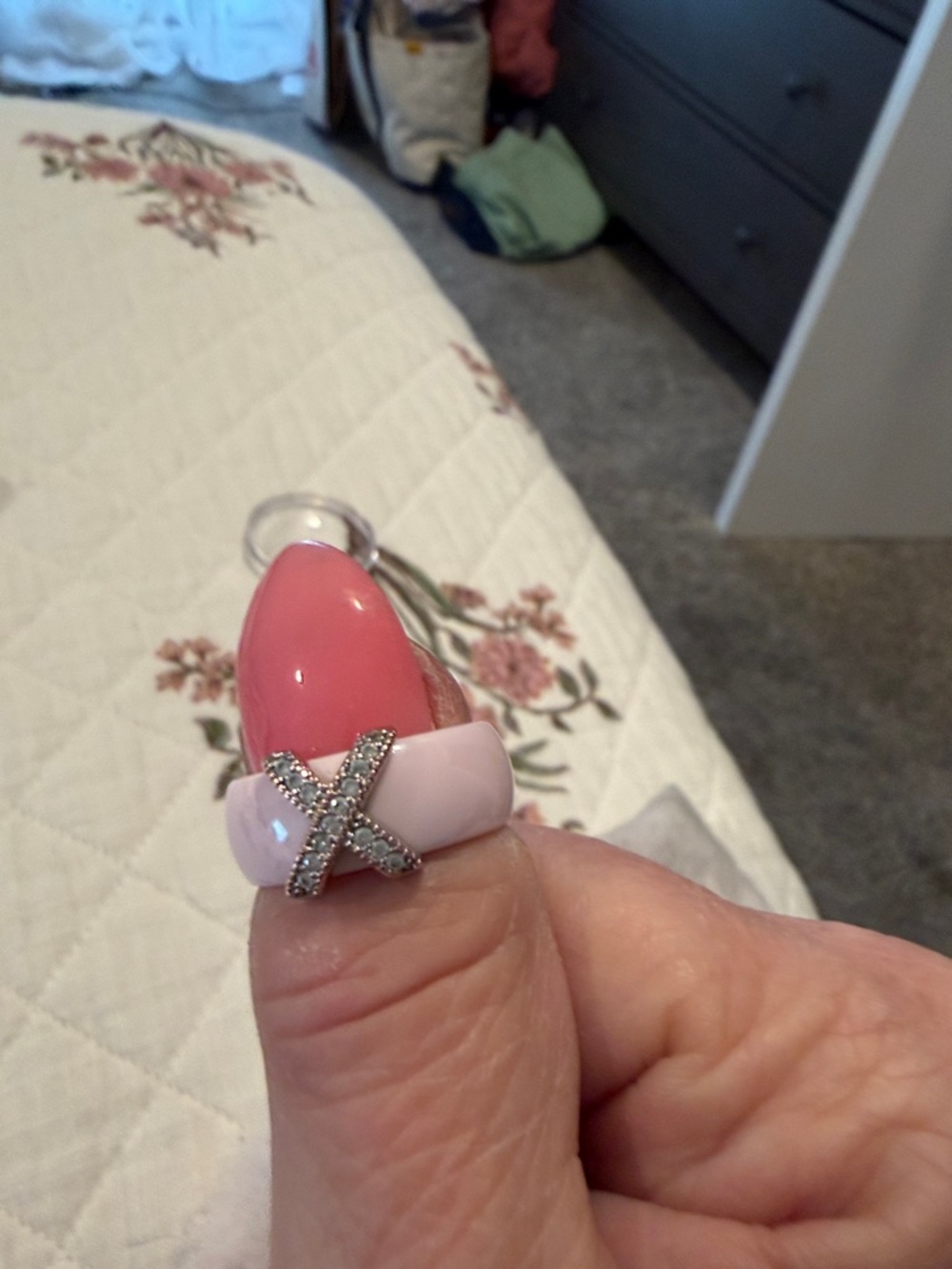 Pink Ceramic X Ring with Crystal Accent